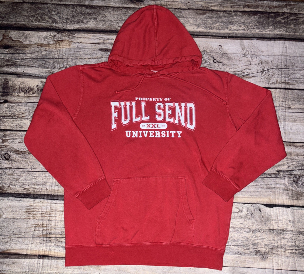 Full Send University Hoodie Red Mens Size Large College Pullover Sweatshirt
